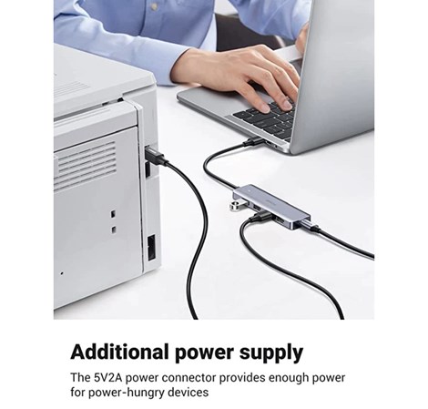 UGREEN 4-portni USB-A hub, 4xUSB-A 3.0 + USB-C, sivi