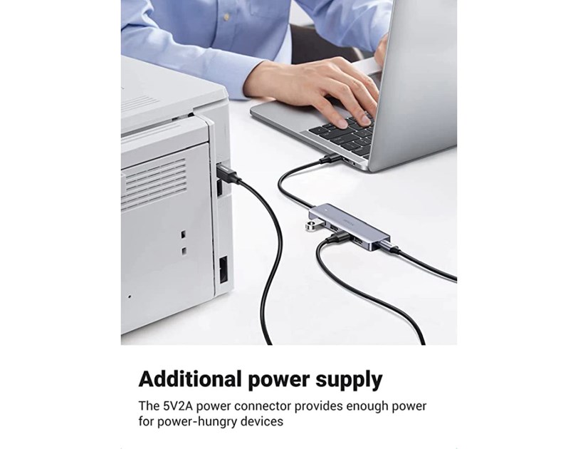 UGREEN 4-portni USB-A HUB 4xUSB-A 3.0 + micro USB power port, sivi