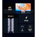 UGREEN 10-portni USB-C HUB 3×USB-A 3.0, 1xUSB- C PD, VGA, 4K, HDMI, 1xG-LAN, 1xSD, 1xTF, 3.5mm, sivi