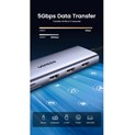 UGREEN 10-portni USB-C HUB 3×USB-A 3.0, 1xUSB- C PD, VGA, 4K, HDMI, 1xG-LAN, 1xSD, 1xTF, 3.5mm, sivi