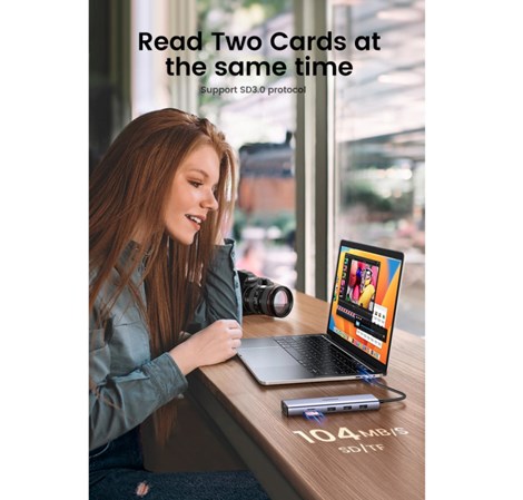 UGREEN 10-portni USB-C HUB 3×USB-A 3.0, 1xUSB- C PD, VGA, 4K, HDMI, 1xG-LAN, 1xSD, 1xTF, 3.5mm, sivi