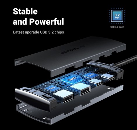 UGREEN 4-portni USB-C HUB 2xUSB-A, 2xUSB-C, 10Gbps, sivi