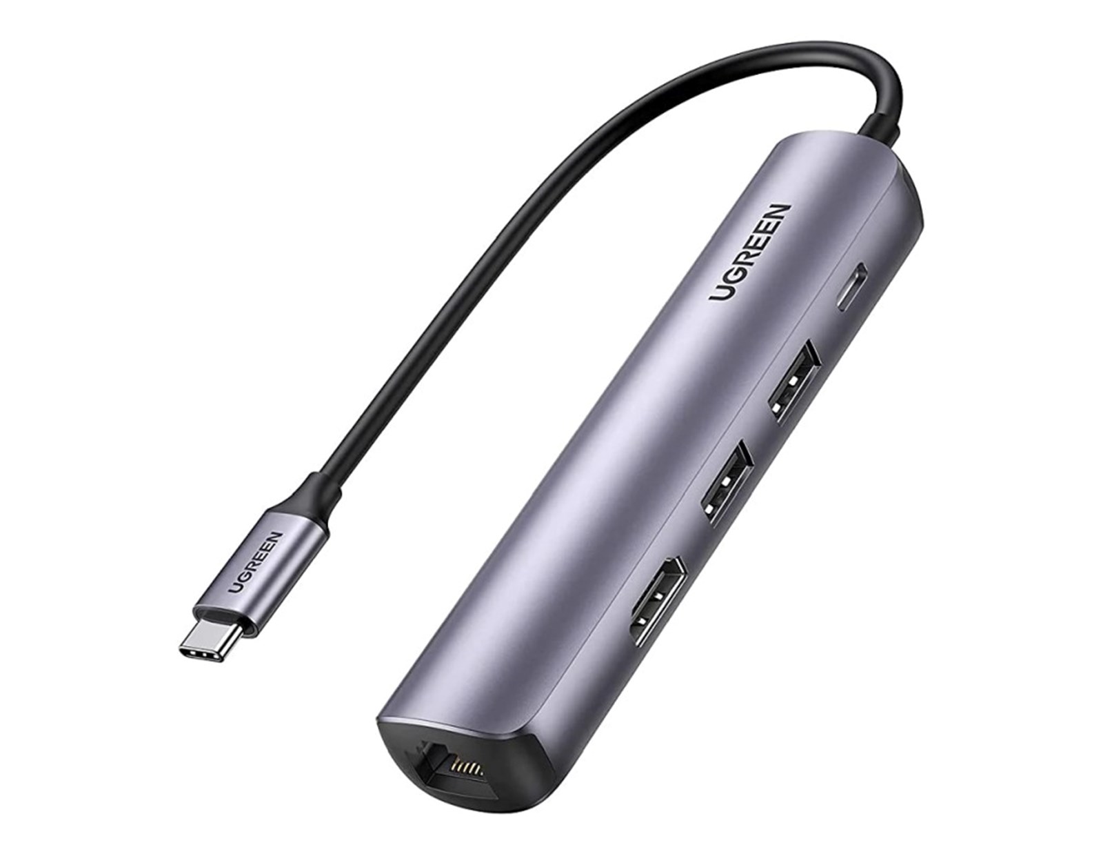 UGREEN 5-portni USB-C HUB 2xUSB-A 3.0 A, 1xHDMI, 1xRJ45, 1x USB-C PD, sivi