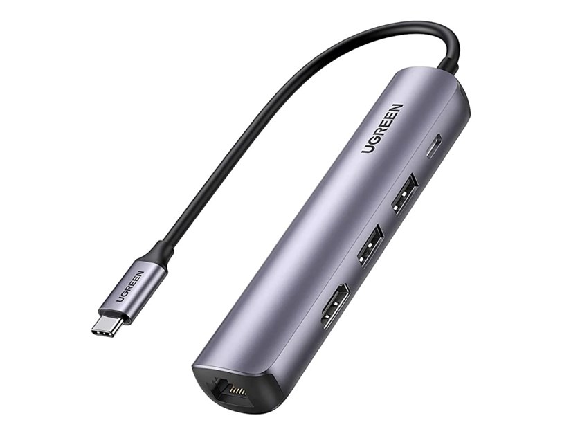 UGREEN 5-portni USB-C HUB 2xUSB-A 3.0 A, 1xHDMI, 1xRJ45, 1x USB-C PD, sivi