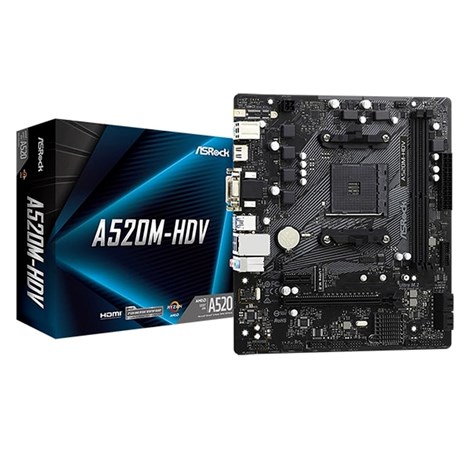 Asrock MB A520M-HDV, S. AM4, DDR4/4733+(OC), PCIe 3.0, G-LAN, VGA/DVI-D/HDMI, mATX
