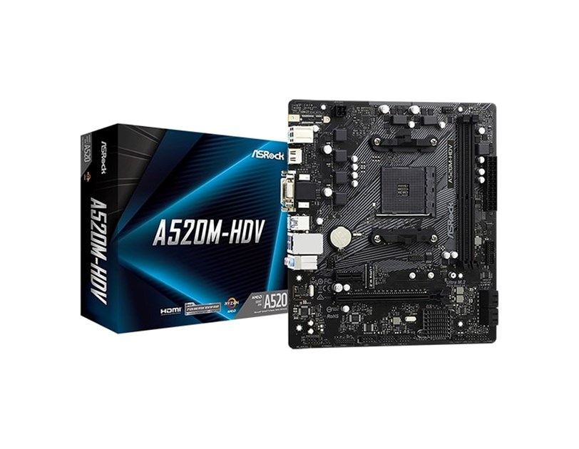 Asrock MB A520M-HDV, S. AM4, DDR4/4733+(OC), PCIe 3.0, G-LAN, VGA/DVI-D/HDMI, mATX