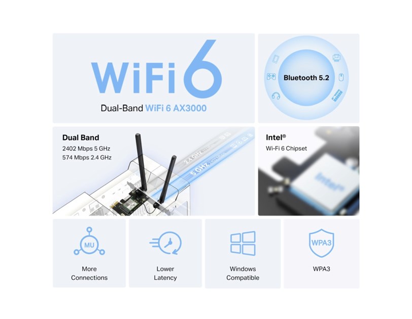 Mercusys AX3000 Wi-Fi 6 Bluetooth 5.2 PCIe Adapter