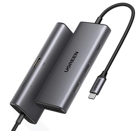 UGREEN 7-portni USB-C HUB 2x USB-A 3.2, 1xUSB-C, 1xUSB-C PD, 1xHDMI 4K 30Hz, 1xSD, 1xTF, sivi