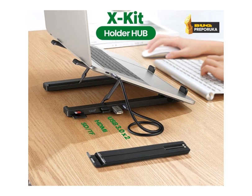 UGREEN X-Kit stalak za prijenosnik 5-u-1 HUB USB Type C - 2x USB 3.2 Gen, HDMI 4K 30 Hz, 3D, SD/microSD čitač