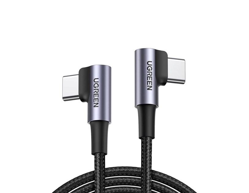 UGREEN USB-C (M) na USB-C (M), kutni 90°, 60W, 3A, PD 3.0, QC 4.0, pleteni kabel MFi, 1m