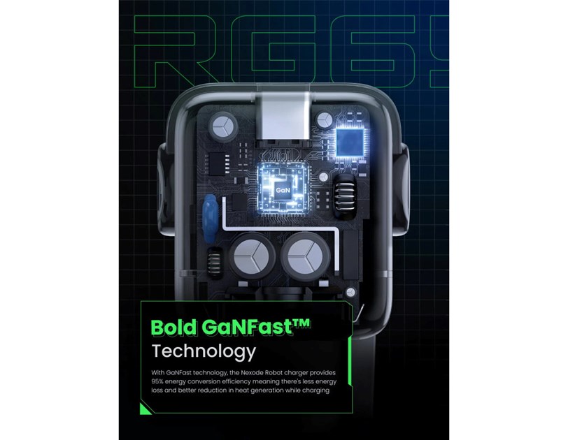 UGREEN Robot zidni punjač 65W, 2x USB-C, 1xUSB-A, GaN, sivo crni