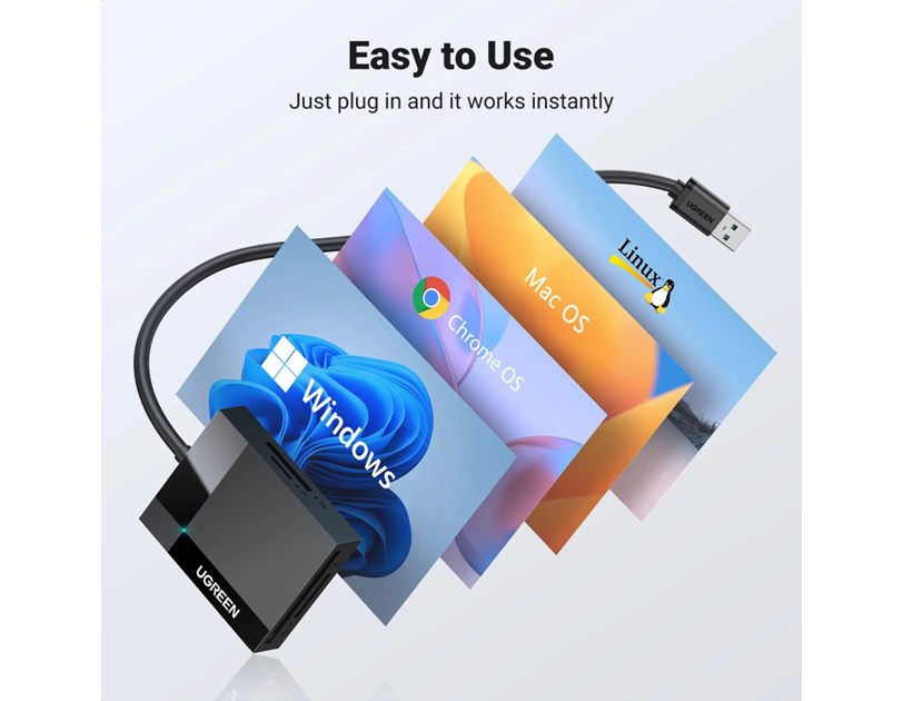 UGREEN čitač memorijskih kartica, USB 3.0, TF/SD/CF/MS kartice, 50cm, crni