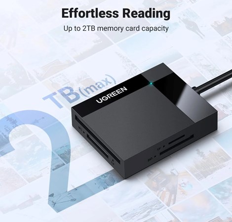 UGREEN čitač memorijskih kartica, USB 3.0, TF/SD/CF/MS kartice, 50cm, crni