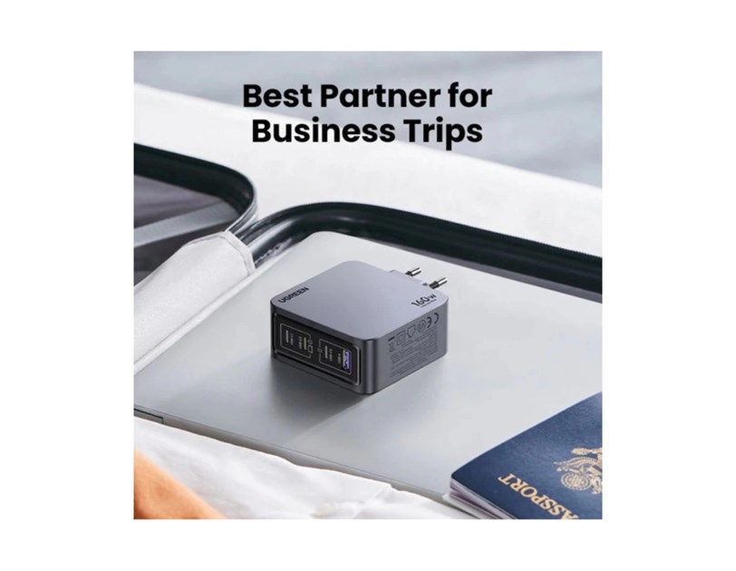 UGREEN Nexode Pro zidni punjač 160W, 3×USB-C/1×USB-A, USB-C kabel, GaN, sivi