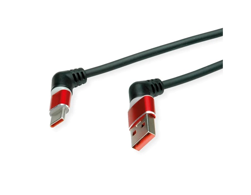 Roline 360° USB 2.0 kabel, C-A, M/M, 60W, okretni konektori, crveno/crni, 1.0m
