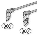 Roline 360° USB 2.0 kabel, C-A, M/M, 60W, okretni konektori, crveno/crni, 2.0m