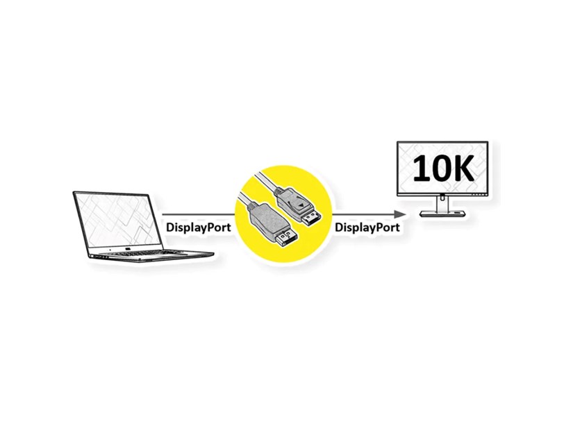 Roline DisplayPort kabel 2.1 10K, 60Hz, 54Gbit, UHBR13.5, DP-DP, M/M, 2.0m, crni