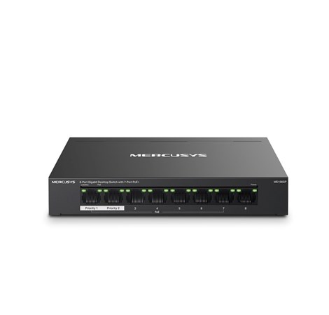 Mercusys 8-Port Gigabit Desktop preklopnik (Switch) 7× Gigabit PoE+, 1× Gigabit Non-Po, Plug & Play, metalno kučište 