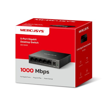 Mercusys MS105GS 5-Port Gigabit Desktop preklopnik (Switch) 5×10/100/1000Mbps, Plug & Play, Auto-Negotiation, Auto-MDI/MDIX, metalno kućište 