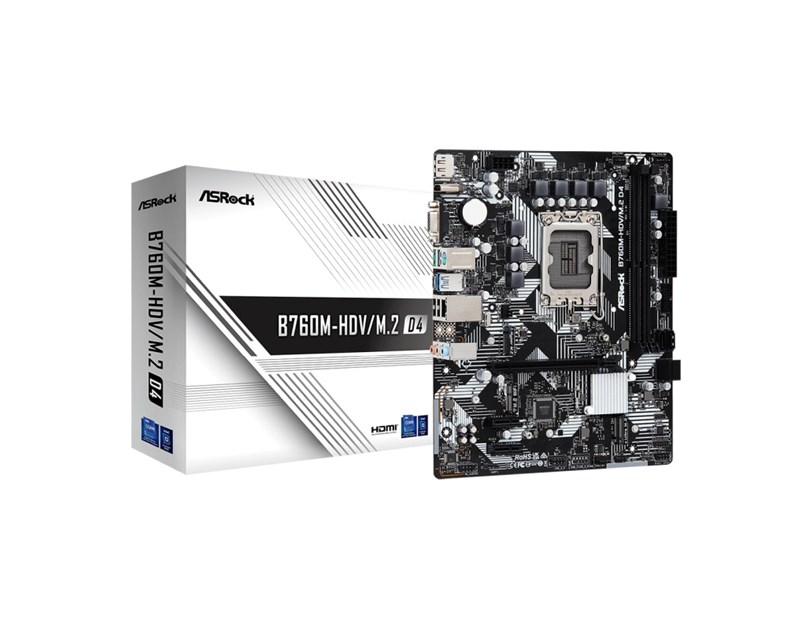 ASRock MB B760M-HDV/M.2, S.1700, DDR4/5333MHz(OC), PCIe 4.0, G-LAN, VGA/DP/HDMI, mATX