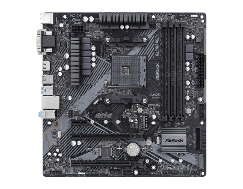 ASRock AMD B450M Pro4 R2.0, S.AM4, DDR4/3200, PCIe 3.0, G-LAN, D-SUB/DVI-D/HDMI, mATX