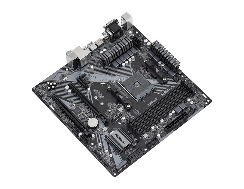 ASRock AMD B450M Pro4 R2.0, S.AM4, DDR4/3200, PCIe 3.0, G-LAN, D-SUB/DVI-D/HDMI, mATX