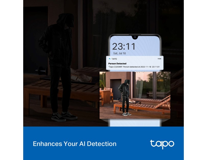 TP-Link Tapo C325WB ColorPro kamera 2K QHD 4MP, H.264, Color-Pro Night Vision, microSD, 2×Spotlights, dvosmjerni audio, detekcija pokreta, vodootporna IP66, Wi-Fi, Tapo app