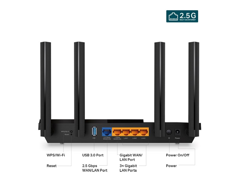 TP-Link AX3000 Archer AX55 Pro bežični usmjerivač (Dual-Band Router Wi-Fi 6) Multi-Gigabit 574 Mbps/2402 Mbps (2.4 GHz/5 GHz) 802.11ax/a/b/g/n/ac, 2×  WAN/LAN, 3× Gigabit LAN, USB 3.0, 4×fiksne antene