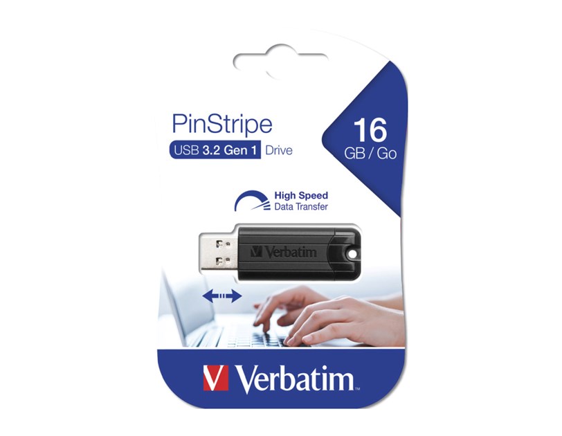 Verbatim PinStripe 16GB USB3.2 Gen1, crni