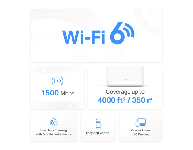 Mercusys Halo H60X(2-pack) AX1500 Whole Home Mesh WiFi 6, Dual-Band 300Mbps/1201Mbps (2.4GHz/5GHz), 802.11ax/ac/n/a 2.4 GHz - 802.11n/b/g 5 GHz, 5×G-LAN/WAN, Mercusys app