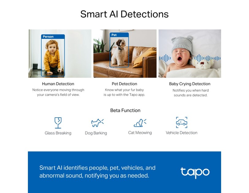 TP-Link Tapo C220 AI kamera 2K QHD, H.264, 360°/114° Pan/Tilt, Advanced Night Vision, microSD, dvosmjerni audio, AI detekcija pokreta, Wi-Fi, Tapo app