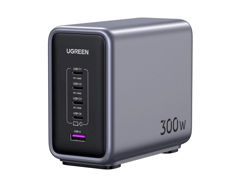 UGREEN Nexode GaN II Tech zidni punjač 300W, 4xUSB-C, 1xUSB-A, PD, sivi