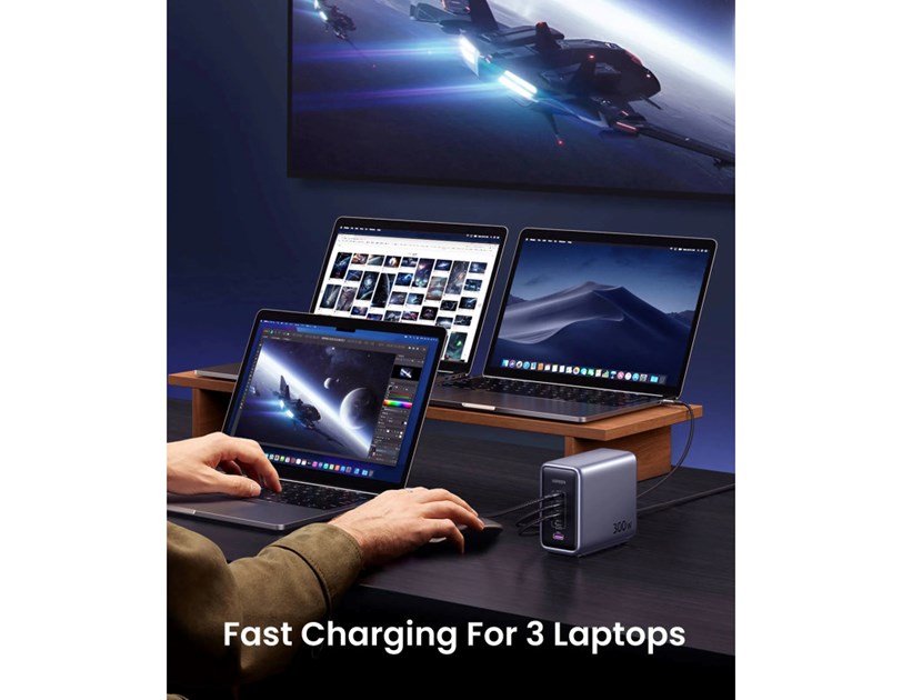 UGREEN Nexode GaN II Tech zidni punjač 300W, 4xUSB-C, 1xUSB-A, PD, sivi