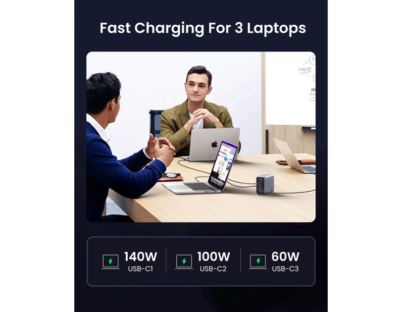UGREEN Nexode GaN II Tech zidni punjač 300W, 4xUSB-C, 1xUSB-A, PD, sivi
