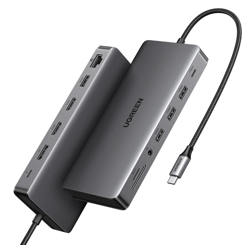 UGREEN Revodock Pro 313 13-u-1 USB-C HUB, 1×DP/4K60, 2×HDMI/4K60, 1×USB-C (PD...
