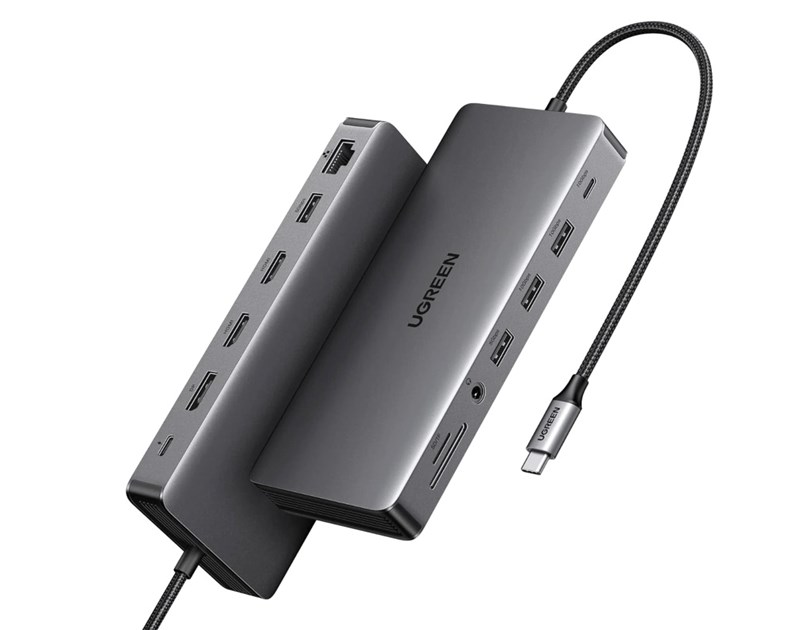 UGREEN 13-portni USB-C HUB 1xDP 4K60, 2xHDMI 4K60, 1xUSB-C PD 100W, 1xUSB-C, 4x USB-A, RJ45, 3.5mm, čitač kartica SD/TF