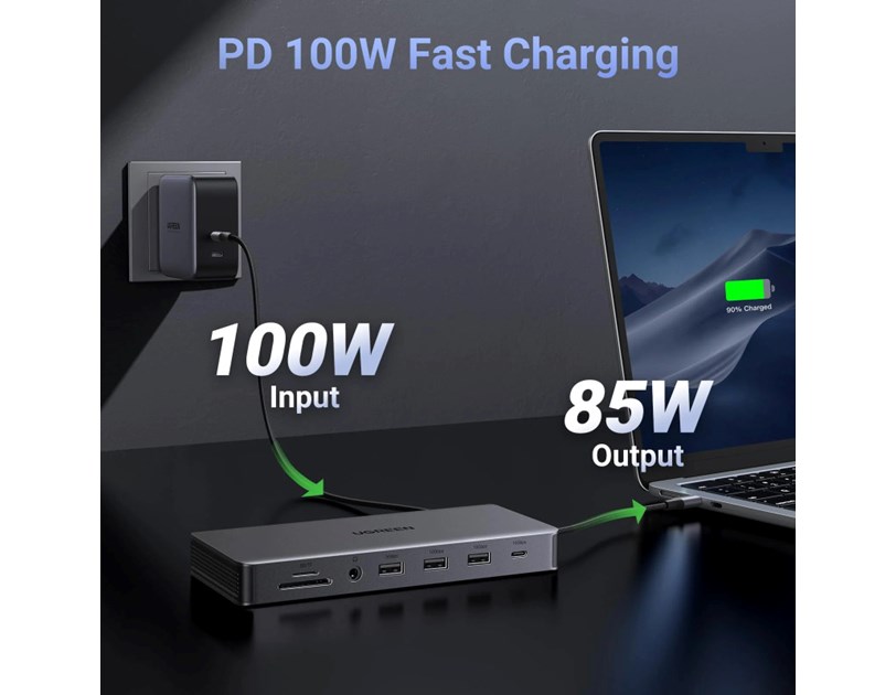 UGREEN 13-portni USB-C HUB 1xDP 4K60, 2xHDMI 4K60, 1xUSB-C PD 100W, 1xUSB-C, 4x USB-A, RJ45, 3.5mm, čitač kartica SD/TF
