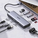 UGREEN 9-portni USB-C HUB 3xUSB-A,1xHDMI 4K 60, 1xVGA, 1xUSB-C PD 100W, 1xRJ45, 1xSD, 1xTF, sivi
