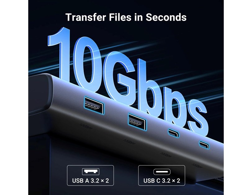 UGREEN 8-portni Revdok USB-C HUB USB-C 2xUSB-C, 2xUSB-A, 1xHDMI 4K 60, 1xHDMI 4K 30, 1xVGA, 1xUSB-C PD 100W, sivi 
