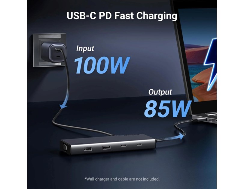 UGREEN 8-portni Revdok USB-C HUB USB-C 2xUSB-C, 2xUSB-A, 1xHDMI 4K 60, 1xHDMI 4K 30, 1xVGA, 1xUSB-C PD 100W, sivi 