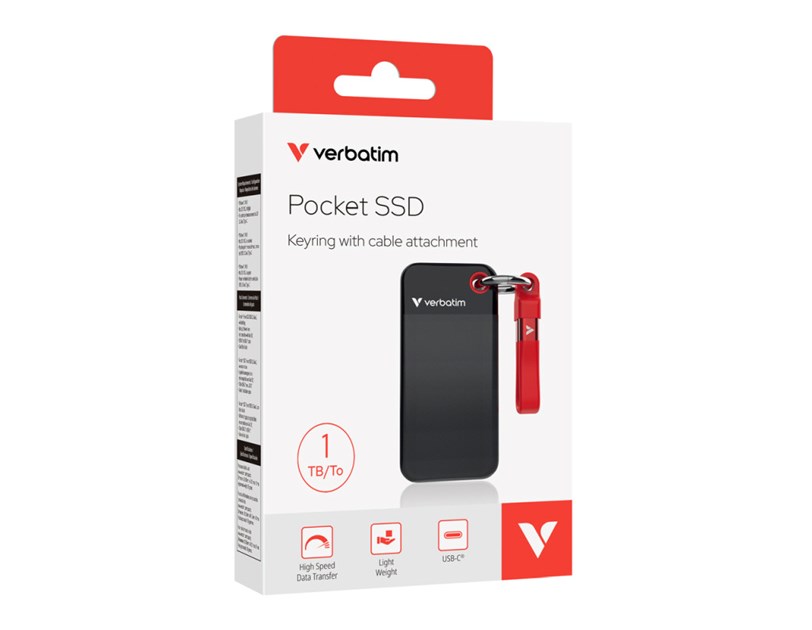 Verbatim Pocket 1TB SSD vanjski disk, USB 3.2 Gen2, Black/Red