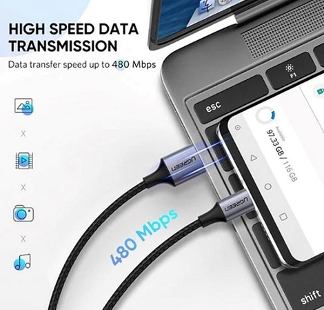 UGREEN USB-C (M) na USB-A (M) pleteni kabel MFi, 1m