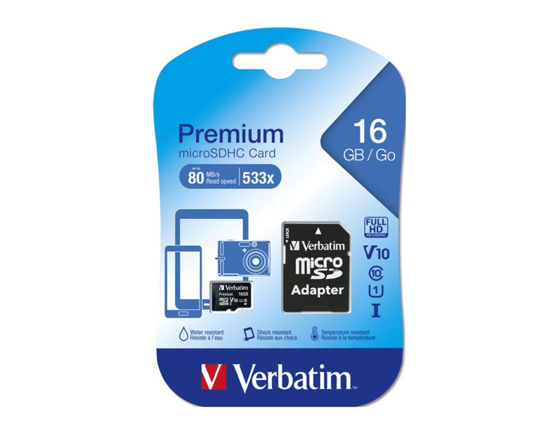 Verbatim memorijska kartica Premium Micro SDHC Secure Digital 16GB Class 10 + adapter