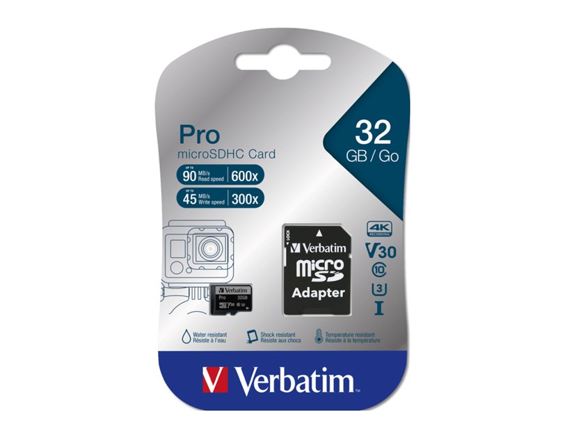 Verbatim memorijska kartica PRO Micro SDHC 32GB, U3, A2, V30, Class 10 Card + adapter