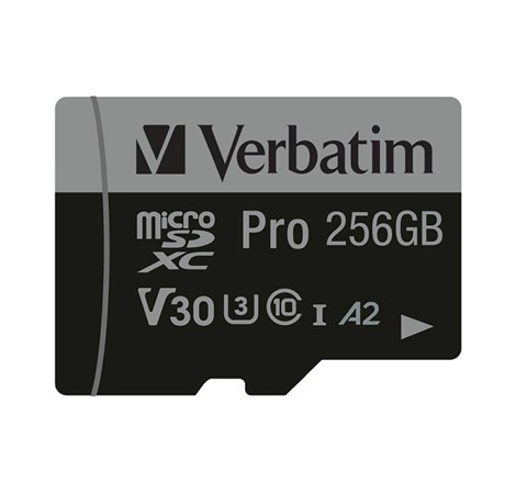 Verbatim memorijska kartica PRO Micro SDXC 256GB, U3, A2, V30, Class 10 Card + adapter