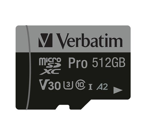 Verbatim memorijska kartica PRO Micro SDXC 512GB, U3, A2, V30, Class 10 Card + adapter