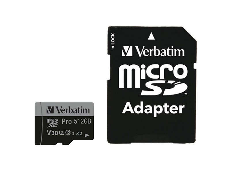 Verbatim memorijska kartica PRO Micro SDXC 512GB, U3, A2, V30, Class 10 Card + adapter