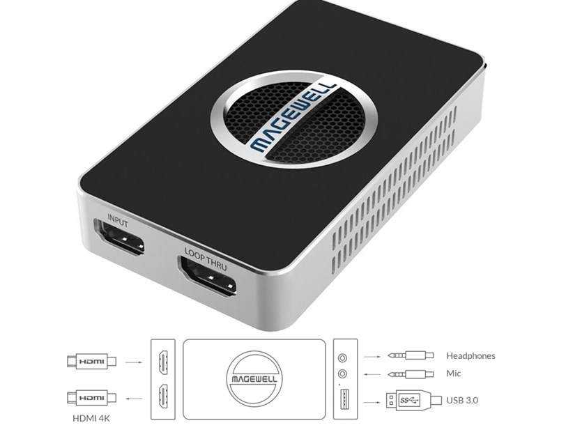 Magewell USB Capture HDMI 4K Plus, USB3.0 DONGLE, 1-channel 4K/30fps HDMI with loop-through out, plus extra audio mic in/out, Plug and Play, Windows/Linux/Mac (32090)