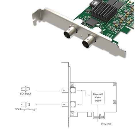 Magewell Pro capture SDI, LP PCIe x1, 1-channel SD/HD/3G/2K SDI, Single channel bypass loop, Windows/Linux/Mac (11050)