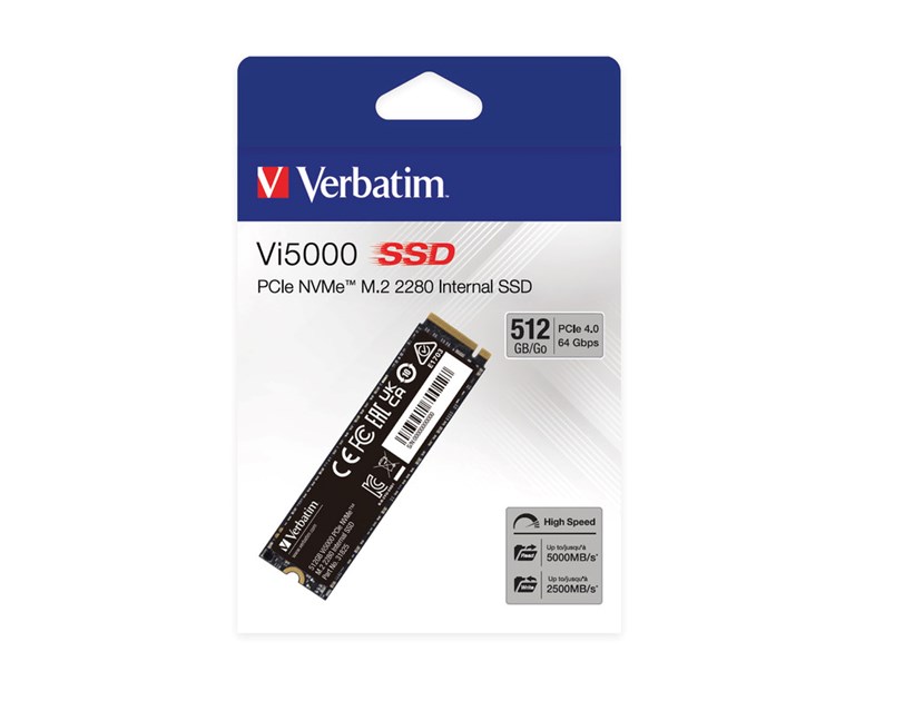 Verbatim Vi5000 512GB SSD PCIe NVMe M.2 2280 Gen4x4, R/W: 5000/4500MB/s